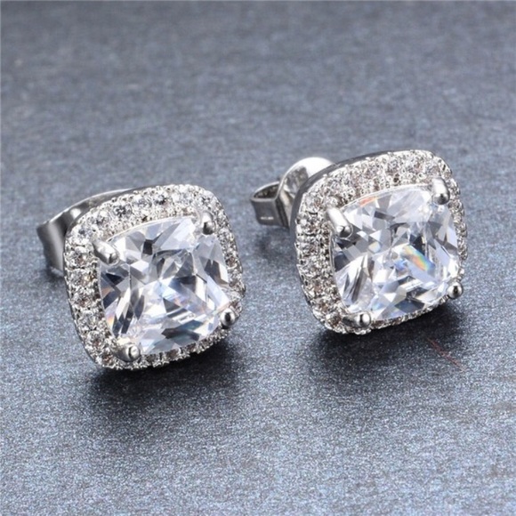 Silver CZ diamond earrings - Picture 2 of 7